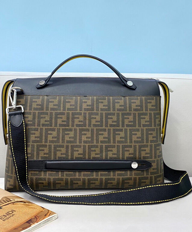 Fendi By The Way Briefcase Bag 7VA458 Coffee/Black/Yellow